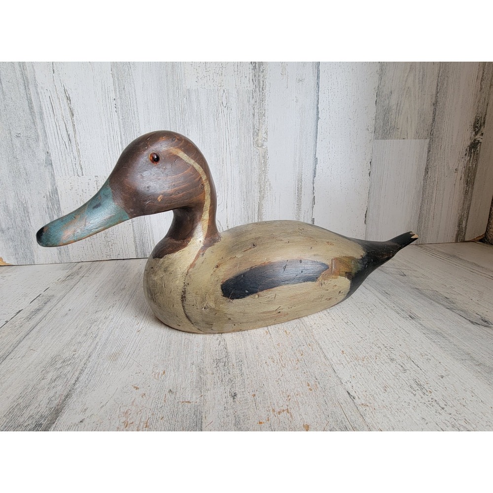 Wooden green bill mallard decoy duck unique vintage hunting home decor figure